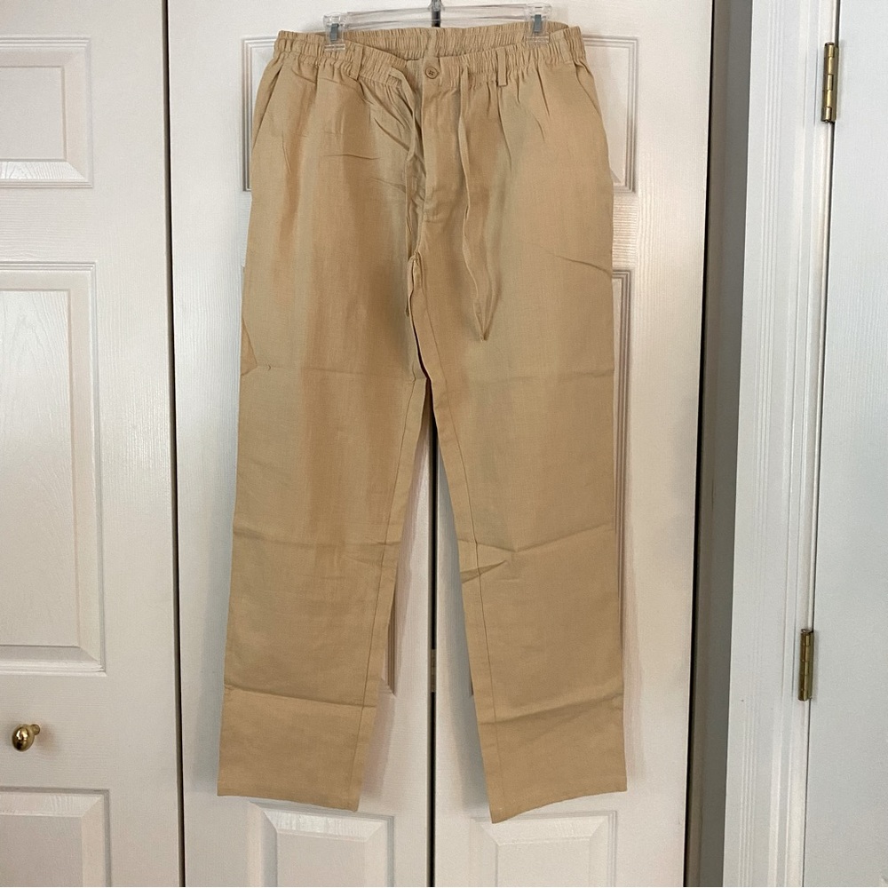 Sailwind Men's Drawstring Linen Pants in khaki, size 34 NWT
